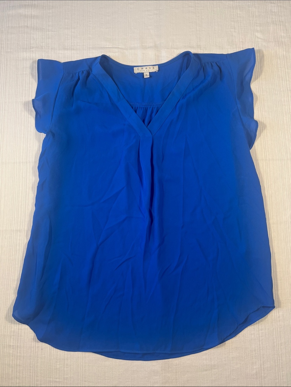 Chaus Royal Blue V-Neck Flutter Sleeve Blouse